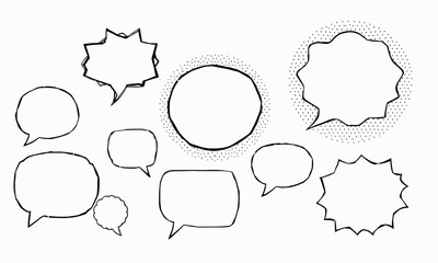 collection of various comic speech bubbles different shapes and sizes, perfect for adding dialogue or thoughts illustrations. These empty speech bubbles can enhance storytelling and creativity
