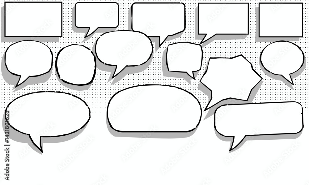 Poster collection of various comic speech bubbles different shapes and sizes, perfect for adding dialogue o