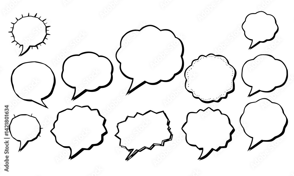 Poster collection of various comic speech bubbles in different shapes and styles, perfect for adding dialog