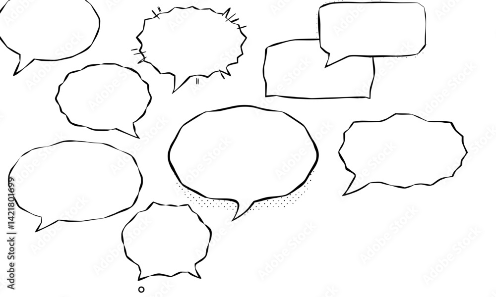 Poster collection of various comic speech bubbles different shapes and sizes, perfect for adding dialogue o