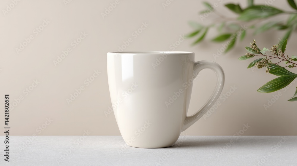 Poster clean minimalistic mockup image featuring empty cup or mug set against neutral background