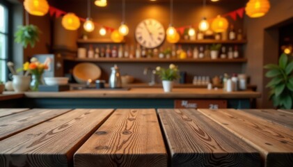 Rustic wooden tabletop, blurred celebratory backdrop, colorful, montage