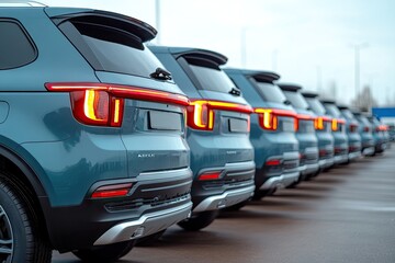 Row of modern SUVs