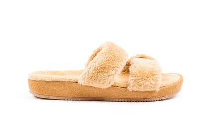 Comfortable Tan Fuzzy Slipper with Soft Wide Straps and Textured Sole