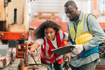 Determined female engineer operates heavy machinery, showing resilience, leadership empowerment, innovation expertise, confidence inspiring industrial achievements