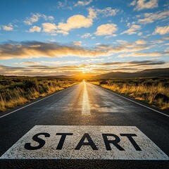Embarking on a Journey, Road to New Beginnings at Golden Sunset