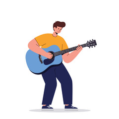 Young Man Playing Blue Acoustic Guitar