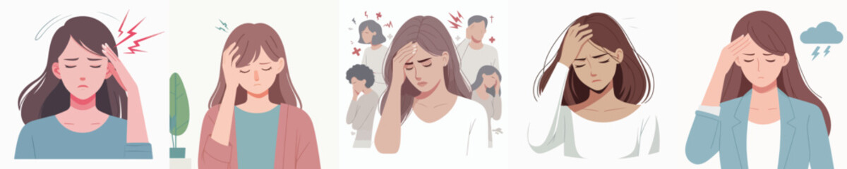 vector woman having headache