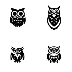 Cute baby animal owl cartoon vector icon set