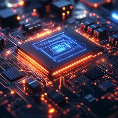 Obraz premium High-tech microprocessor embedded in a circuit board.