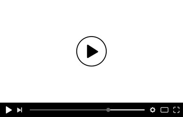 Video player template interface. Video player mockup template with play button, navigation icons, and multimedia window. Modern flat design for web and mobile apps, isolated on transparent background.