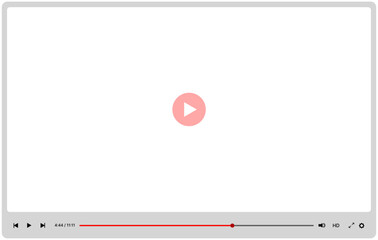 Video player UI mockup template with play button, navigation icons, and multimedia window. Modern flat design for web and mobile apps, isolated on transparent background. Vector illustration.