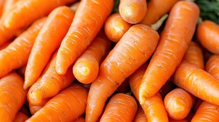 Fresh orange carrots at market, close-up.  Healthy food background, cooking ingredient