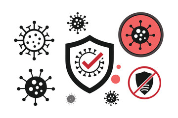 Set of black CORONAVIRUS (COVID-19) with stop sign. Vector illustration.