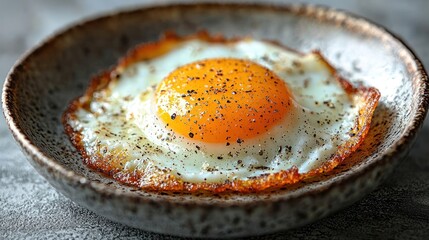 Fried egg on plate, close-up. Possible use Food photography