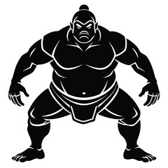 Sumo Wrestler Vector Illustration: Strong Japanese Sumo Warrior Silhouette, Traditional Sport, Black and White Graphic, Martial Arts Image