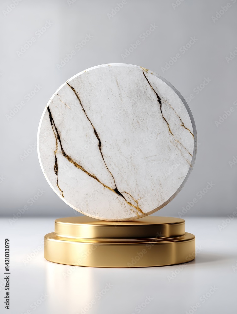 Poster elegant marble and gold circular display stand - a minimalist circular marble display stand with a g