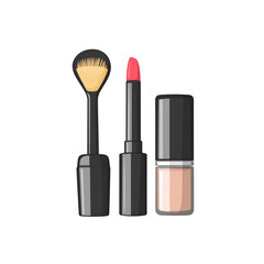 Obraz premium Makeup Essentials Foundation, Lipstick, and Brush