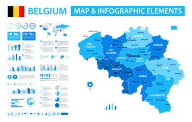 Fototapeta premium Belgium Infographic Map with Data Visualization Elements - Vector Map of Belgium