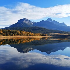 Carpathian lake: hills reflected in water.