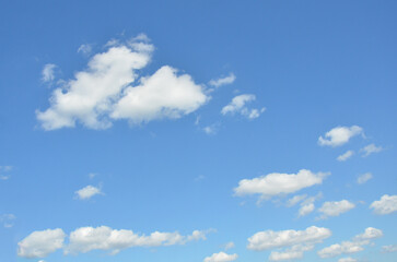 Blue sky with small curly white clouds landscape.Beautiful blue sky background .Nature ,environment.