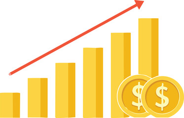 Rising Bar Chart with Coins & Dollar Sign - Financial Growth Vector for Business Reports & Investment Presentations