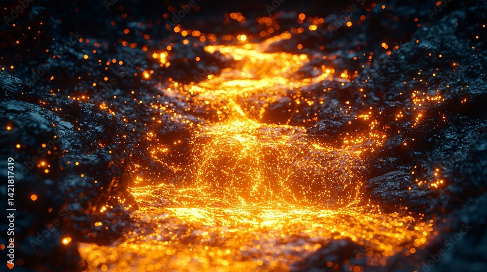Poster flickering fire in the darkness surrounded by shadows, creating a warm and inviting atmosphere with 