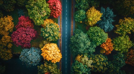Fototapeta premium Aerial View of Autumnal Road