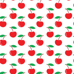 Vector pattern with red cherries on a white background