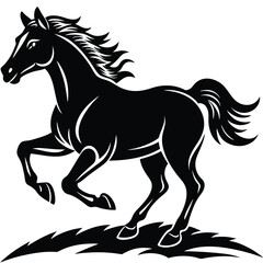 Obraz premium Black Horse Running Silhouette Vector Illustration: Elegant Stallion Graphic for Equestrian Design & Animal Art Projects