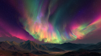 Aurora borealis northern lights landscape colorful sky mountains night nature scenic background wallpaper 4k