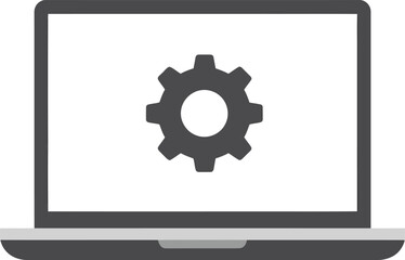 Laptop Gear: A clean, uncluttered view of a modern laptop with a gear icon on its screen, an emblem of settings, functionality, and digital progress.
