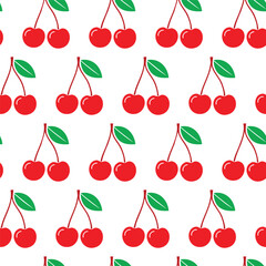 Seamless vector pattern with red cherries on a white background