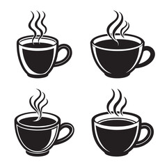 Hot coffee cup silhouette minimal black and white vector illustration