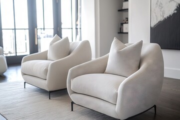 Modern cream armchairs in a stylish living room