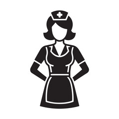 Female nurse icon black and white clean line vector illustration