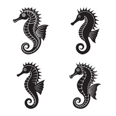 Fototapeta premium Classic seahorse icon black and white vector illustration
