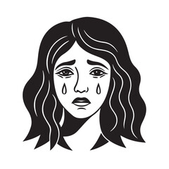 Sad woman expression icon line art vector on white background