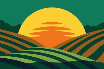 Obraz premium vector illustration of a rural landscape