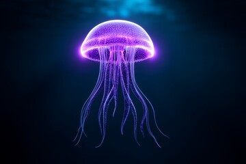 Glowing Jellyfish in Deep Ocean 916 - A mesmerizing glowing jellyfish floats gracefully in the dark ocean depths. It symbolizes mystery, beauty, the ocean's secrets, bioluminescence