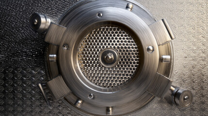 Steampunk metal door vault security safe lock mechanism vintage industrial design round hatch protection 100