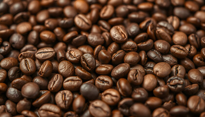 Fototapeta premium Close up of roasted coffee beans background, enhance. White tone