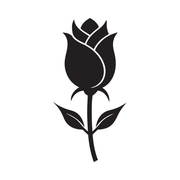 Elegant rosebud flower icon black and white vector design