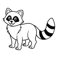Obraz premium Black and white cartoon raccoon vector illustration of a cute standing animal