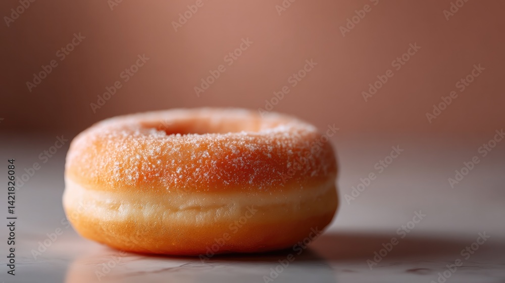 Poster minimalistic photo of single donut placed on smooth surface with ample natural lighting