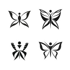Fototapeta premium Butterfly Vector Icons Graphic Design Elements Set Minimalist Black And White