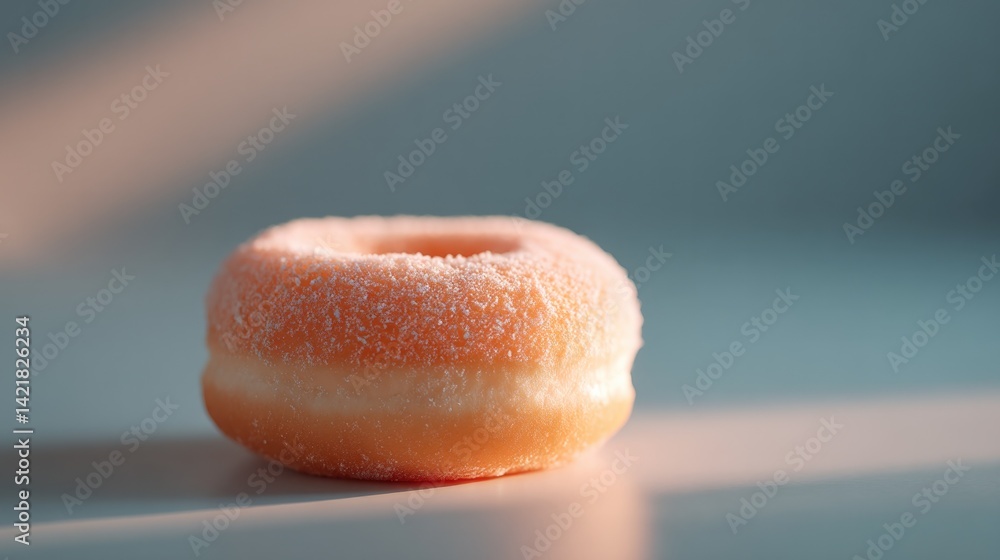 Poster minimalistic photo of single donut placed on smooth surface with ample natural lighting