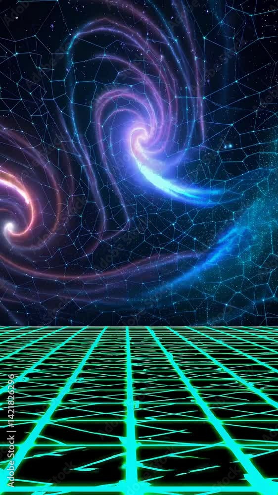 Poster abstract cosmic swirls and grid pattern in a futuristic space scene