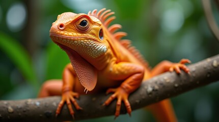 Obraz premium A Vibrant Iguana Lounging in a Lush Green Habitat, Capturing Nature's Colourful Diversity