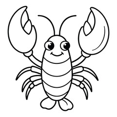 Obraz premium Cartoon lobster illustration simple outlined vector character smiling sea animal artwork line art